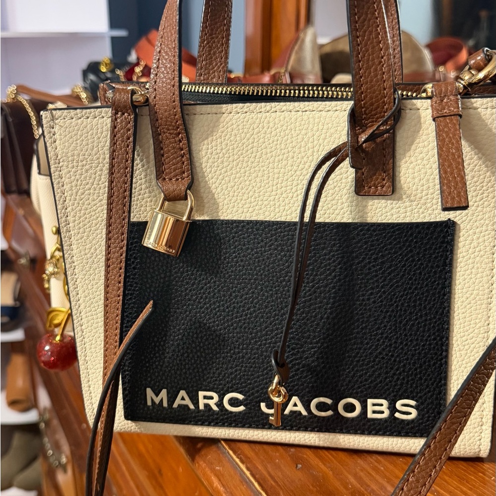 Marc Jacobs Cream, Black and Brown Leather Satchel